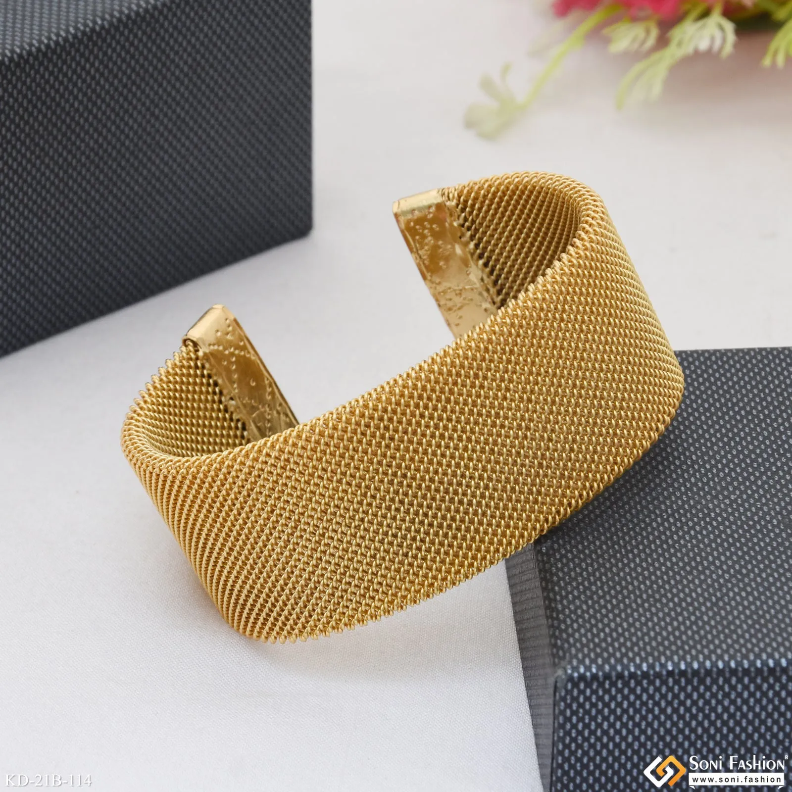 Cool Design Superior Quality Gold Plated Kada for Men - Style B114