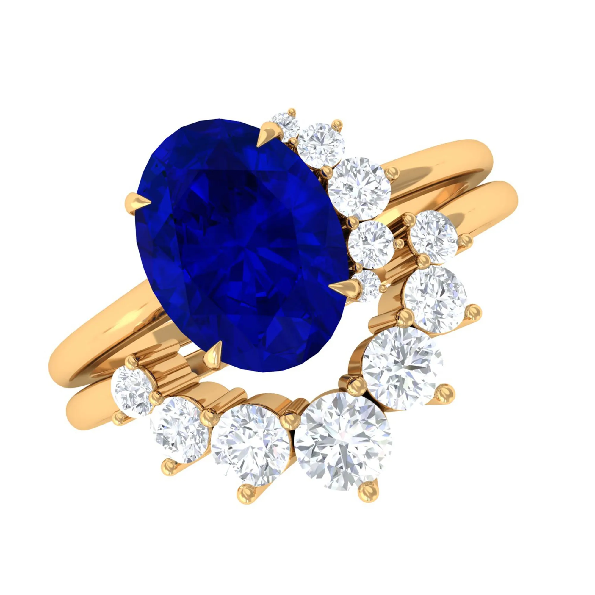 Created Blue Sapphire and Diamond Engagement Enhancer Ring Set