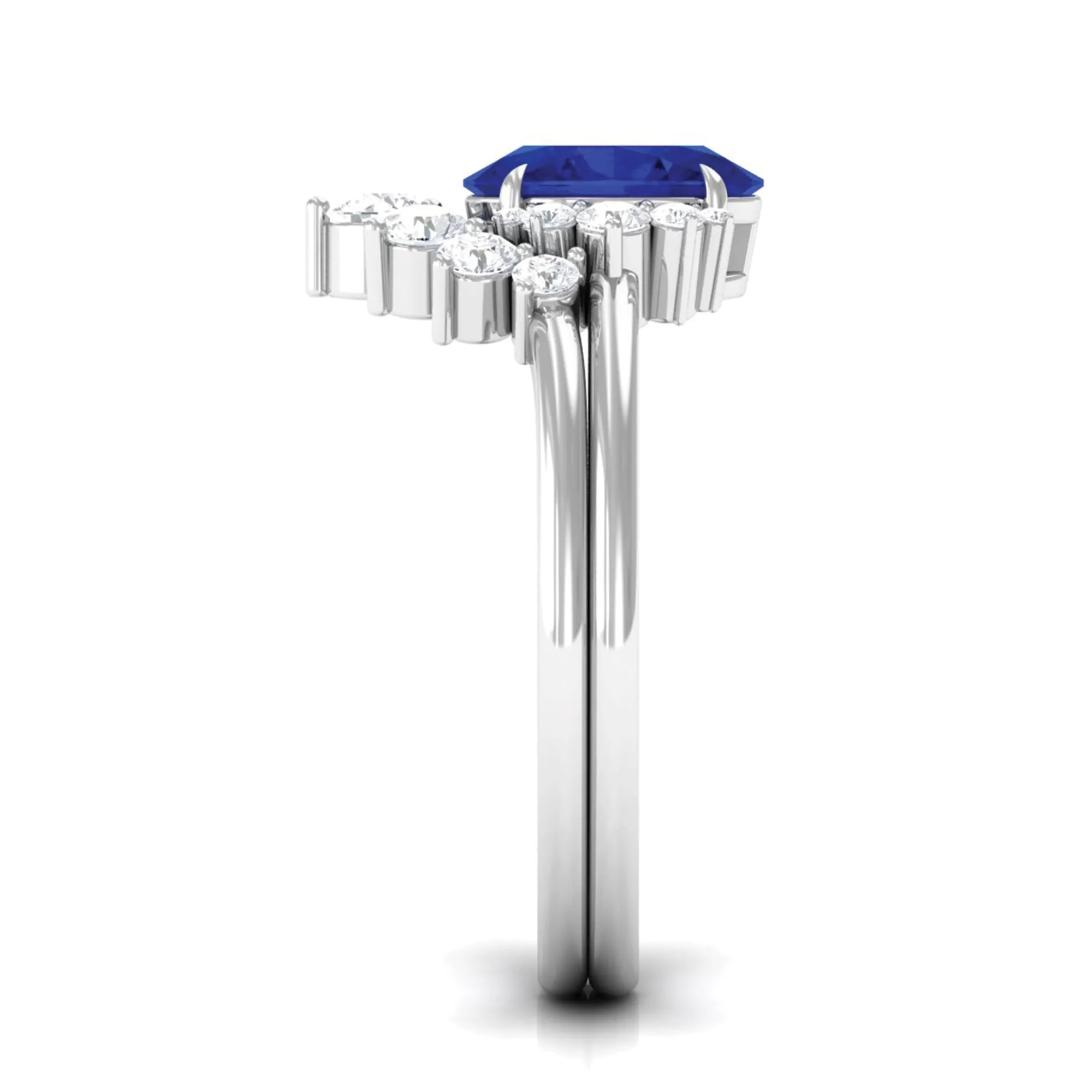 Created Blue Sapphire and Diamond Engagement Enhancer Ring Set