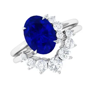 Created Blue Sapphire and Diamond Engagement Enhancer Ring Set