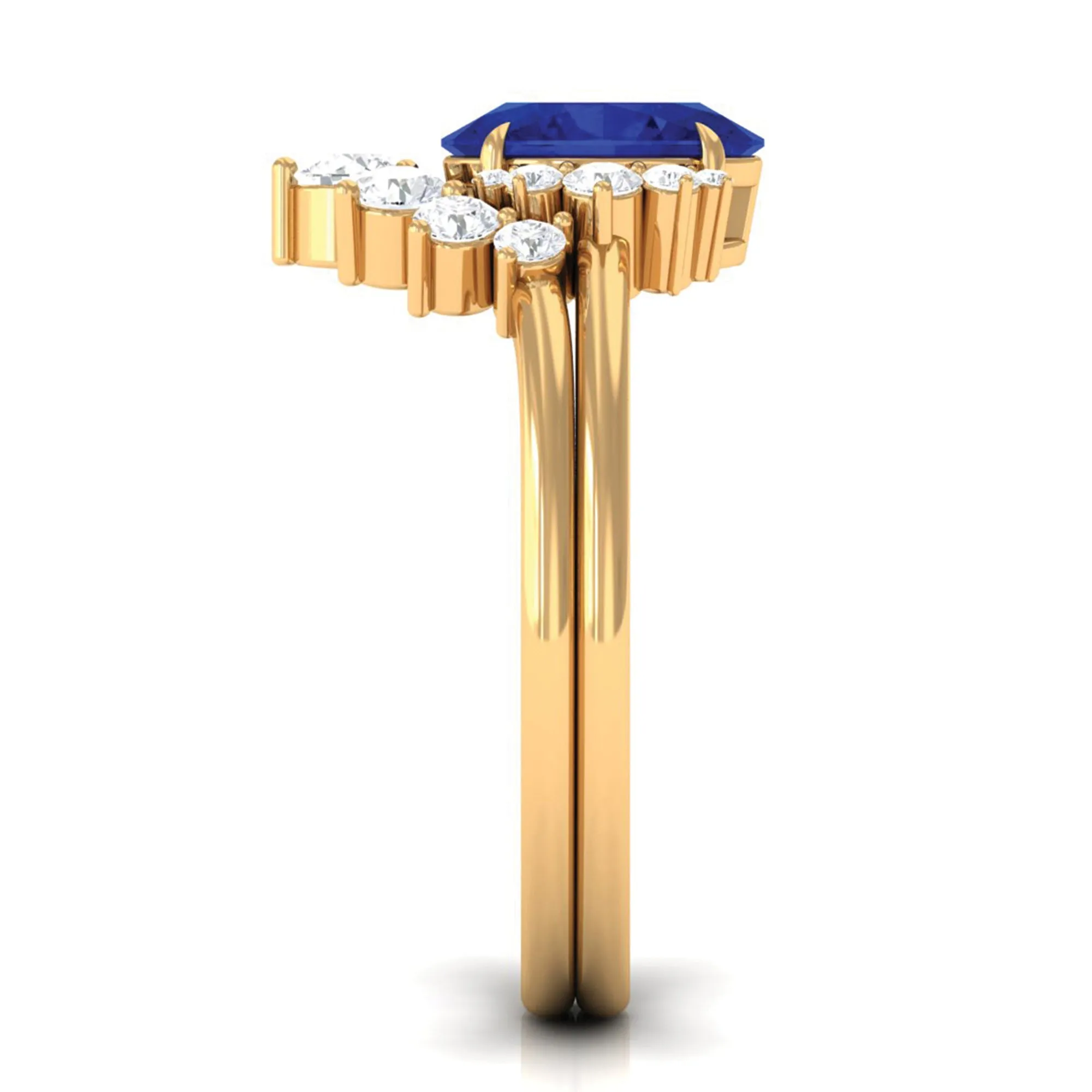 Created Blue Sapphire and Diamond Engagement Enhancer Ring Set