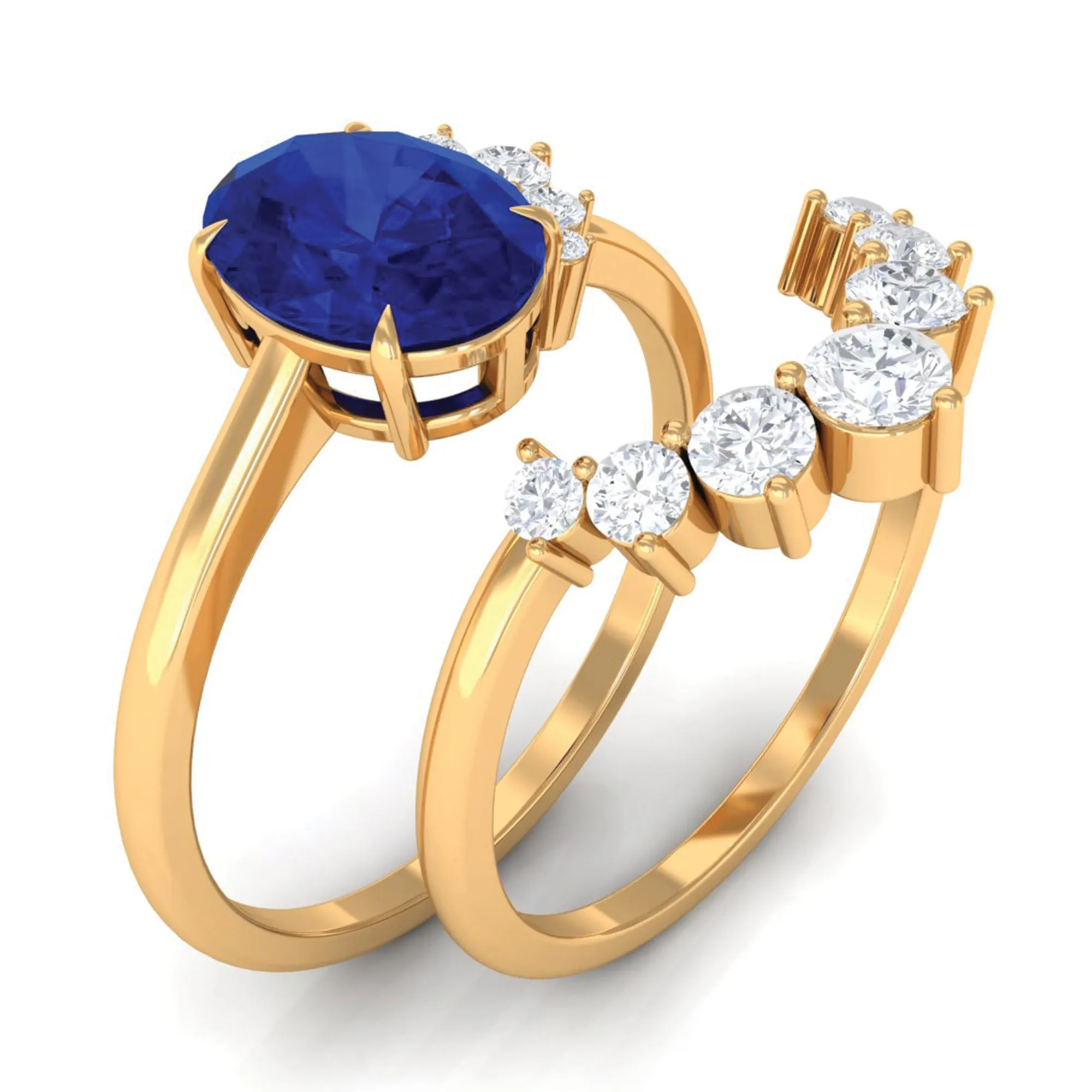 Created Blue Sapphire and Diamond Engagement Enhancer Ring Set