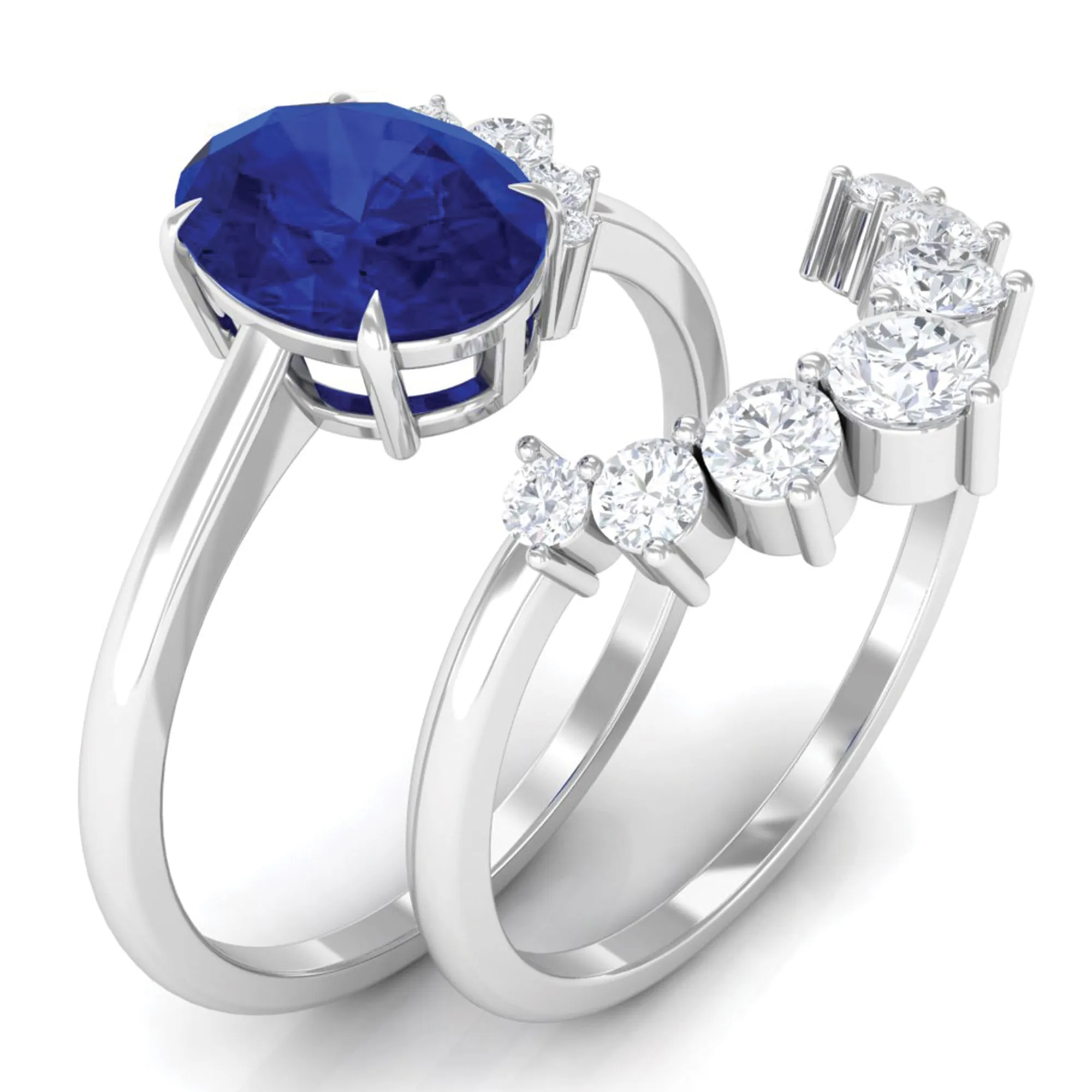 Created Blue Sapphire and Diamond Engagement Enhancer Ring Set