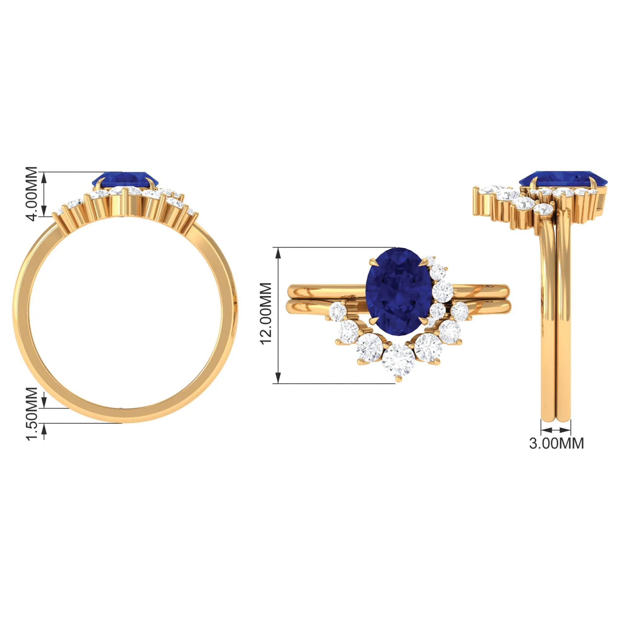 Created Blue Sapphire and Diamond Engagement Enhancer Ring Set