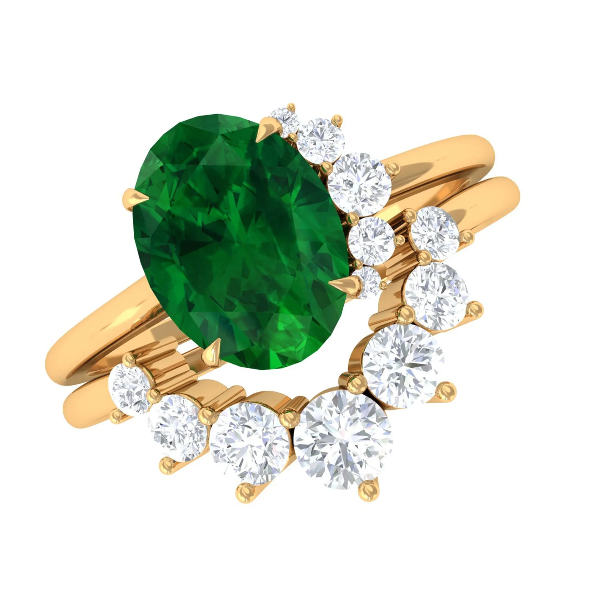 Created Emerald and Diamond Engagement Enhancer Ring Set