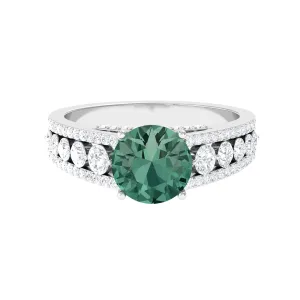Created Green Sapphire Engagement Ring with Moissanite
