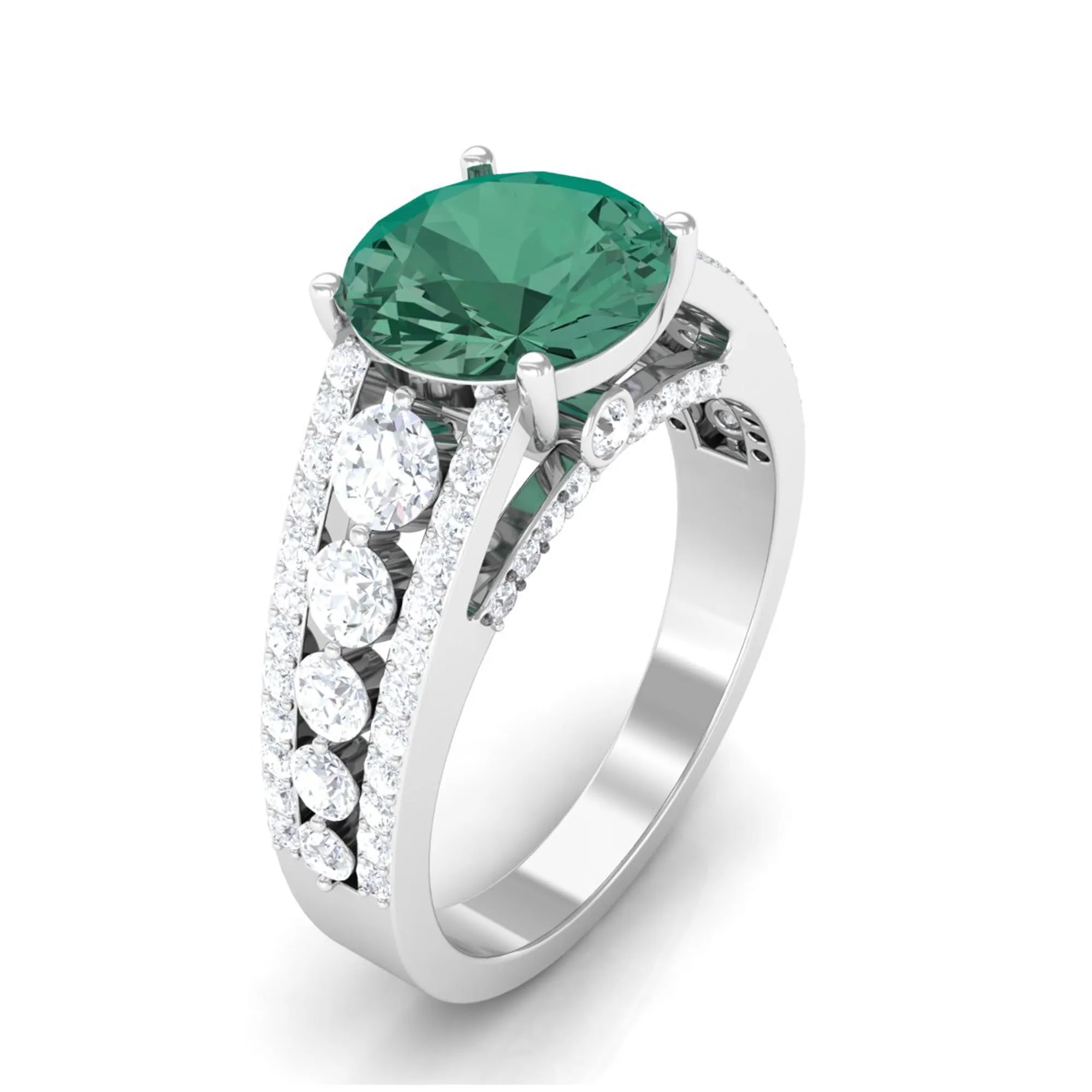 Created Green Sapphire Engagement Ring with Moissanite