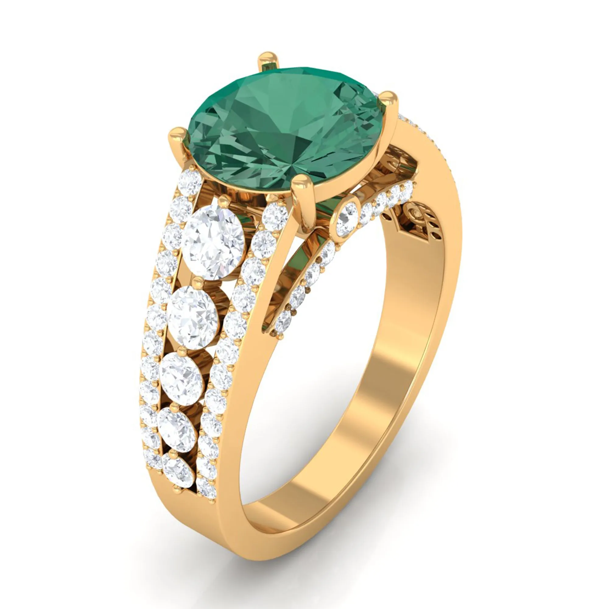 Created Green Sapphire Engagement Ring with Moissanite