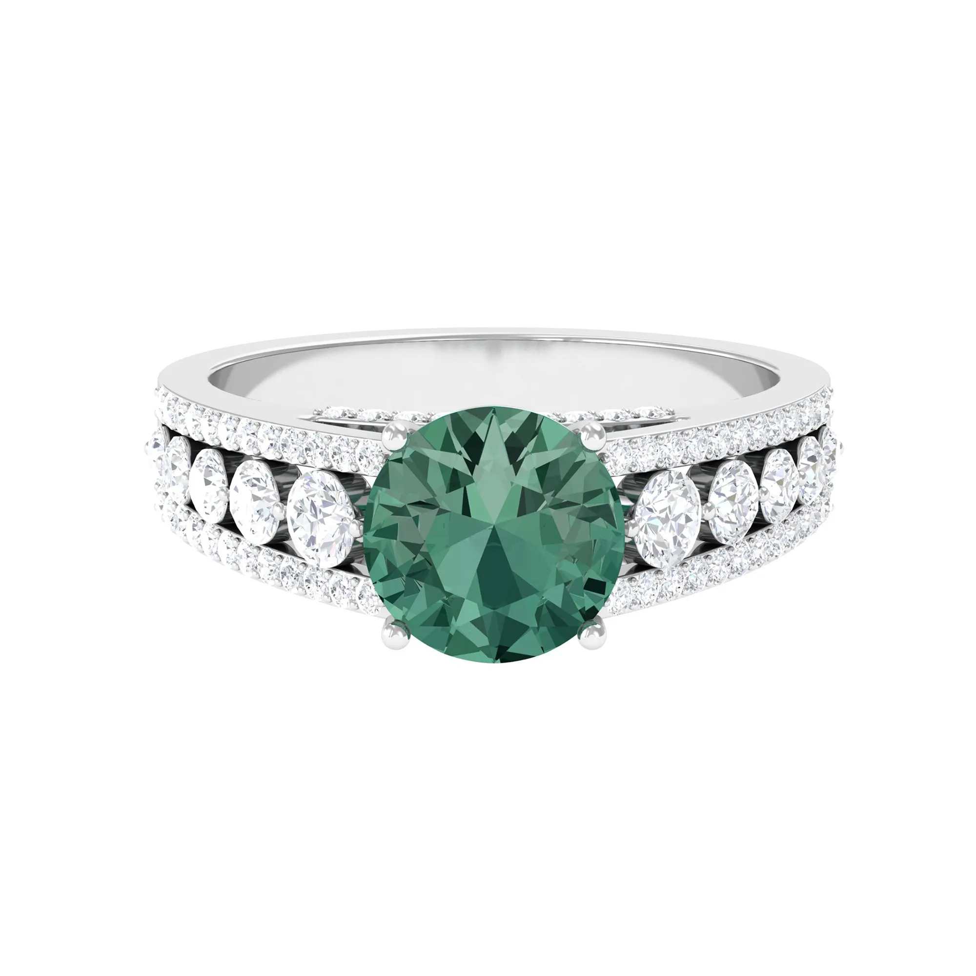 Created Green Sapphire Engagement Ring with Moissanite