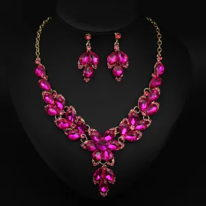Crystal Flower Choker Rhinestone Necklace Earrings Set Women Collar Statement Jewelry Bride Wedding Party Accessories