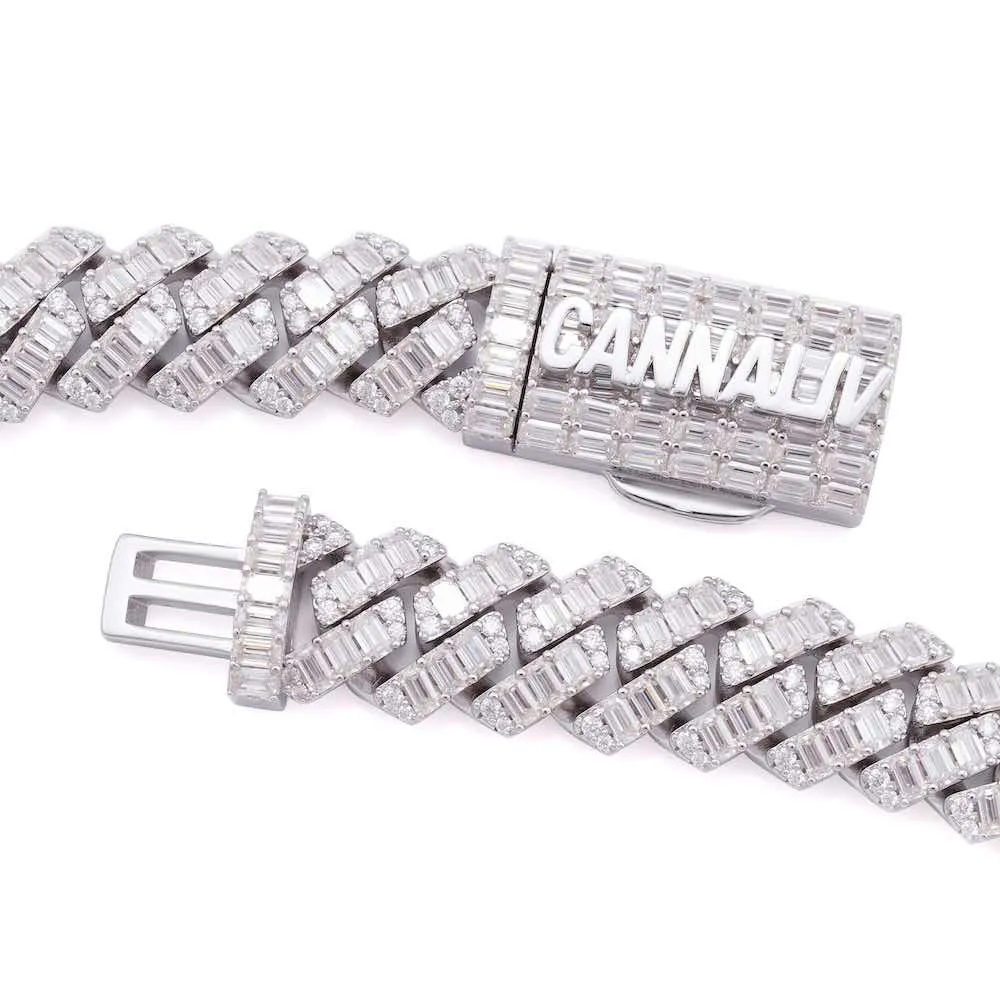 CUSTOM CLASP 20MM Emerald Cut Moissanite Cuban Link Chain 14k Gold