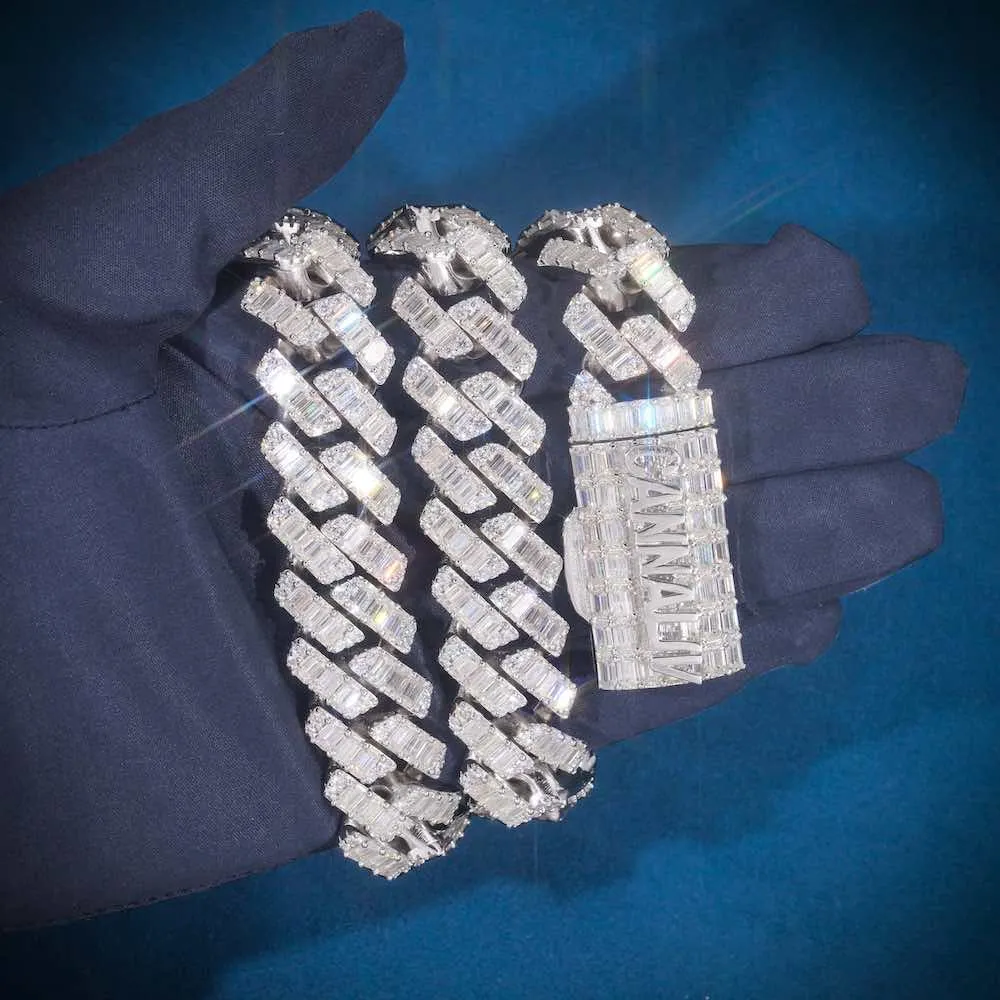 CUSTOM CLASP 20MM Emerald Cut Moissanite Cuban Link Chain 14k Gold