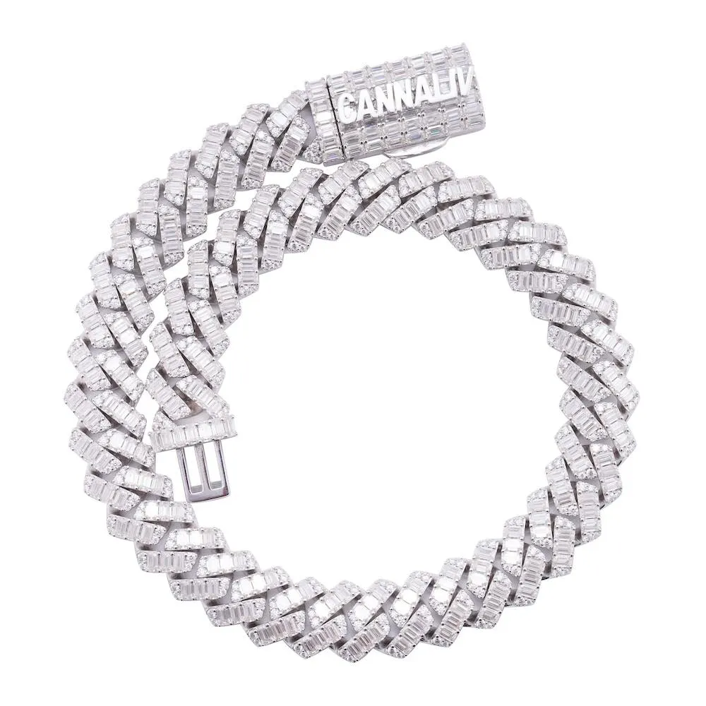 CUSTOM CLASP 20MM Emerald Cut Moissanite Cuban Link Chain 14k Gold