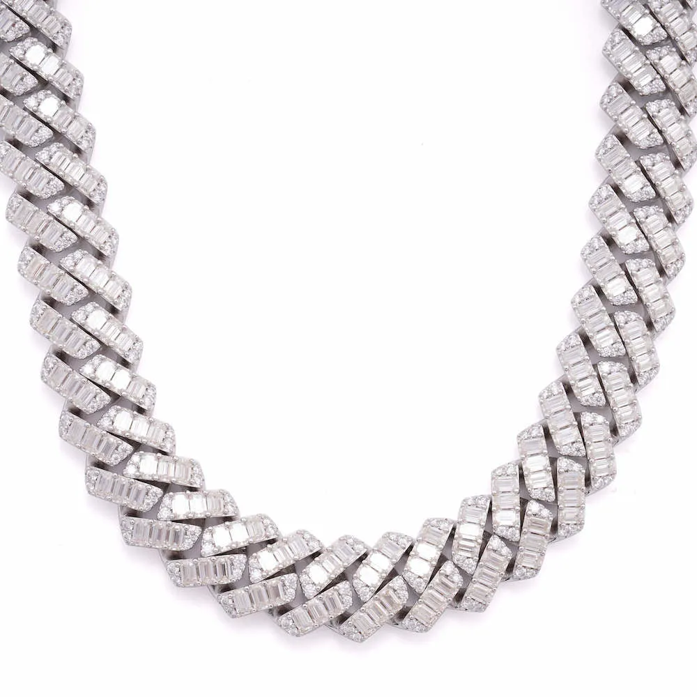 CUSTOM CLASP 20MM Emerald Cut Moissanite Cuban Link Chain 14k Gold