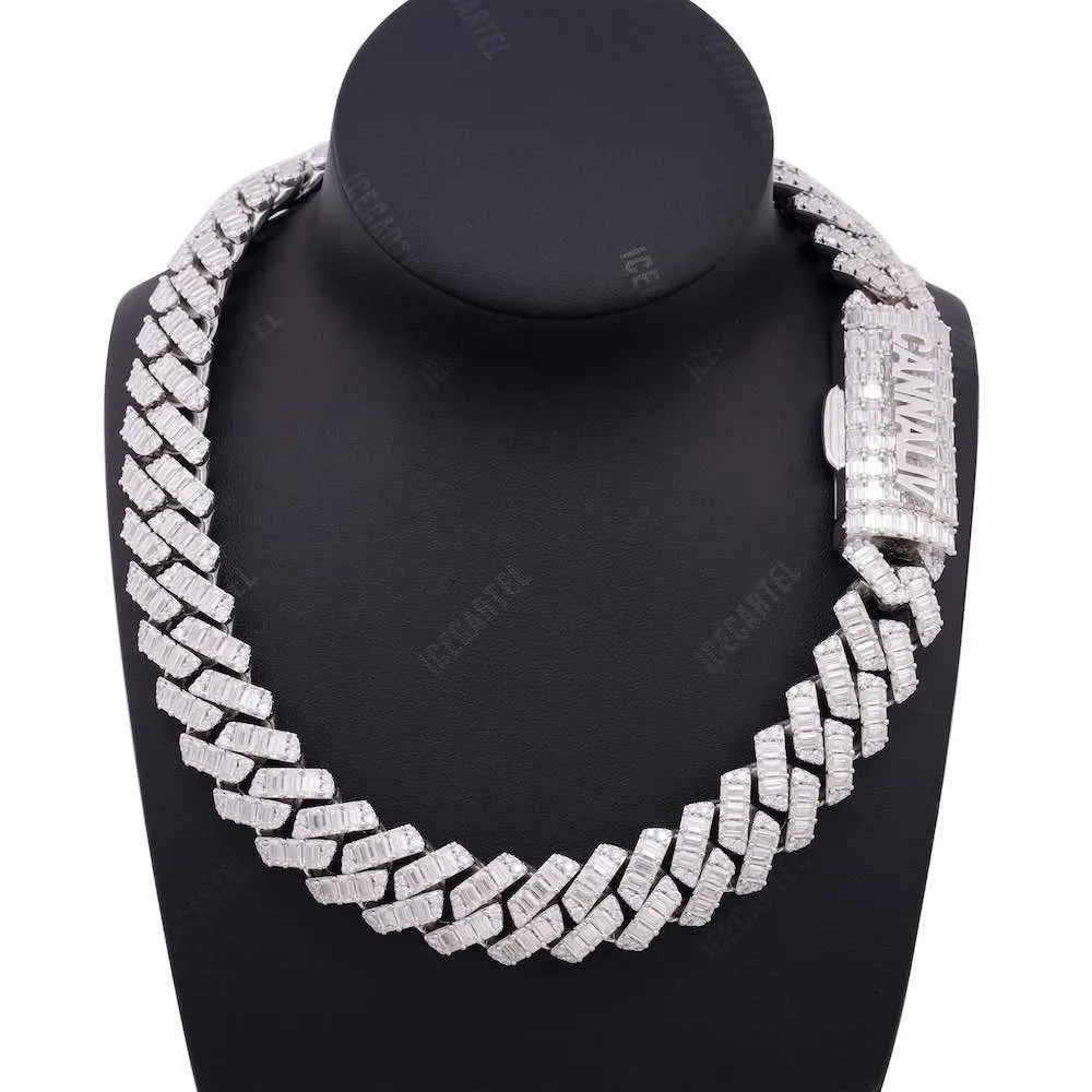 CUSTOM CLASP 20MM Emerald Cut Moissanite Cuban Link Chain 14k Gold