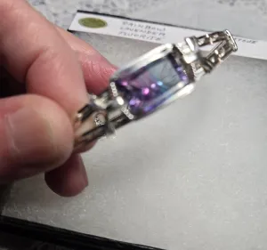 Custom Wire Wrapped Faceted Rainbow Lavender Flourite 11 ct. Bracelet Sterling Silver Size 7