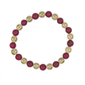 Deep Red Jade and Pyrite Beaded Stretchy Bracelet-Good Feng Shui