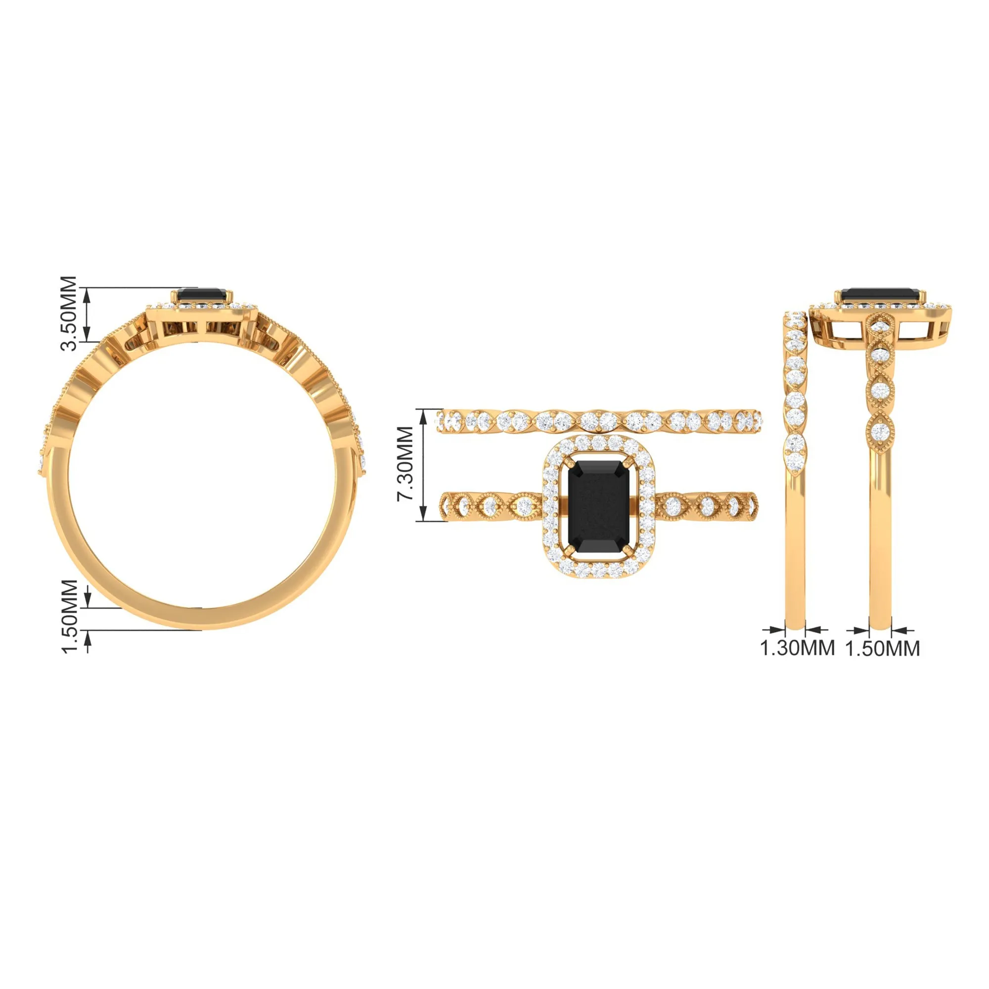 Designer Created Black Diamond and Diamond Engagement Ring Set