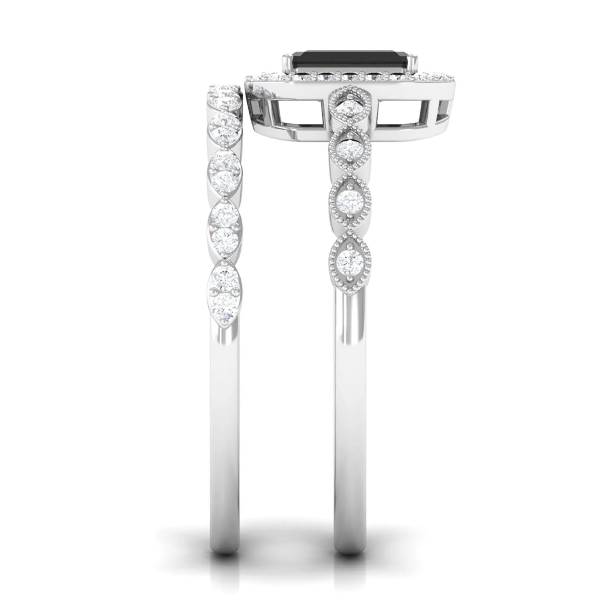 Designer Created Black Diamond and Diamond Engagement Ring Set