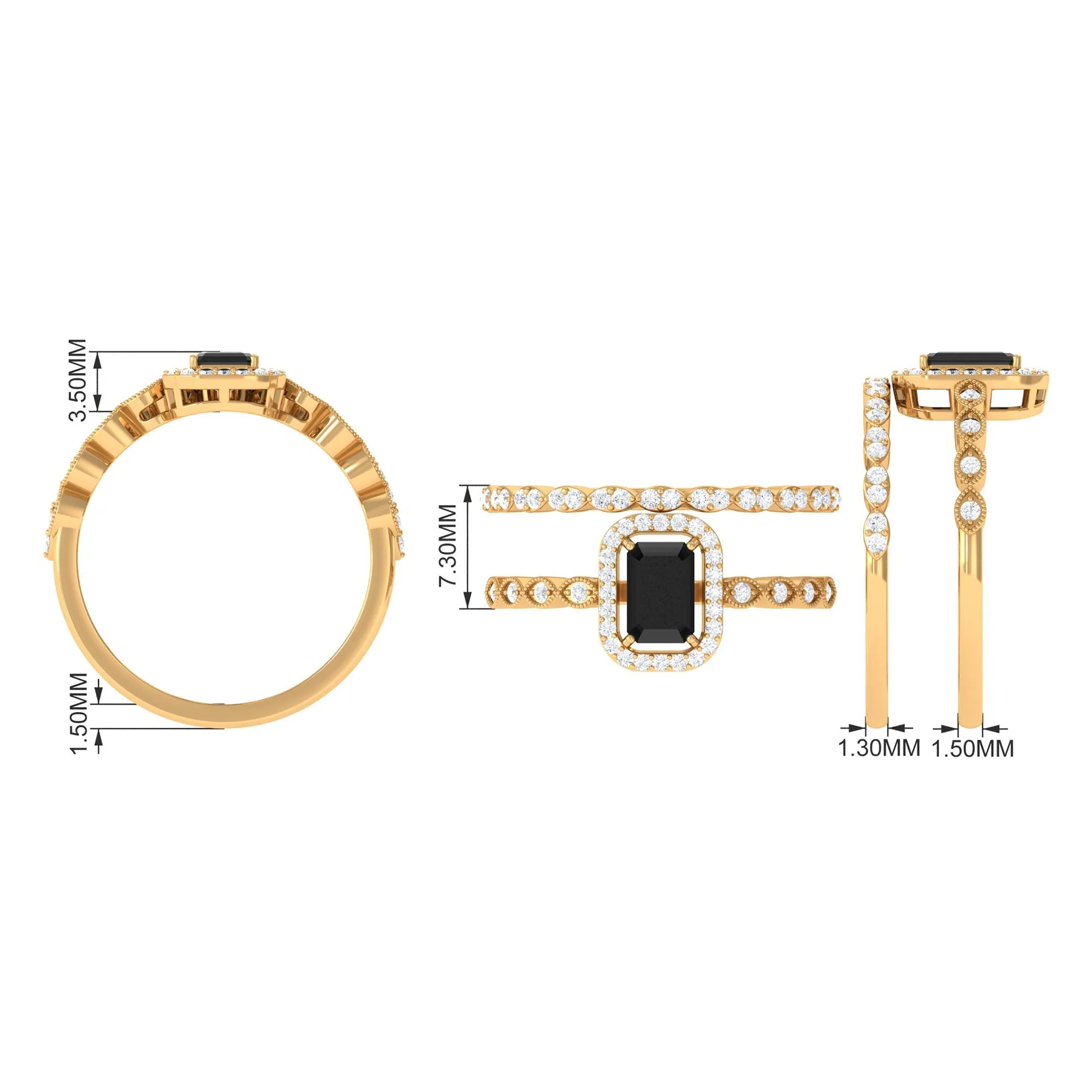 Designer Created Black Diamond and Diamond Engagement Ring Set