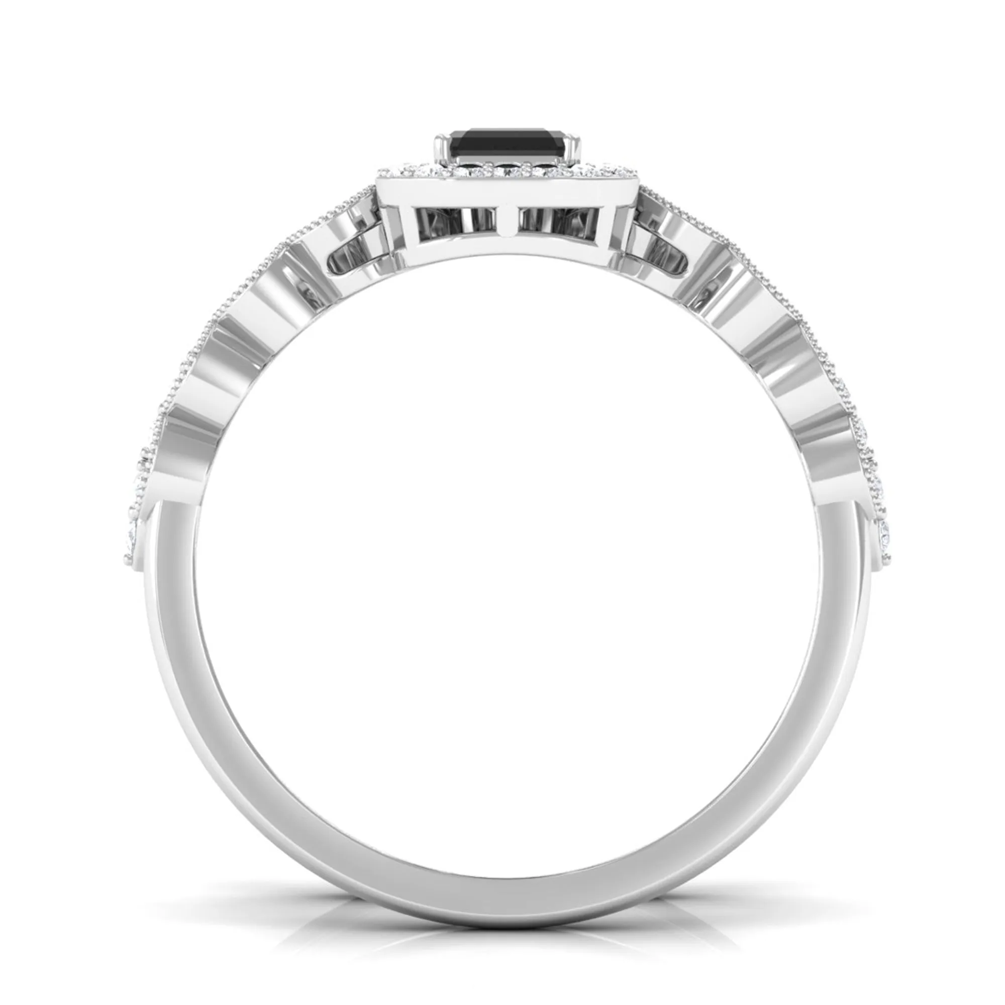 Designer Created Black Diamond and Diamond Engagement Ring Set