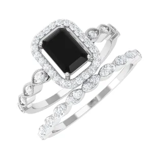 Designer Created Black Diamond and Diamond Engagement Ring Set