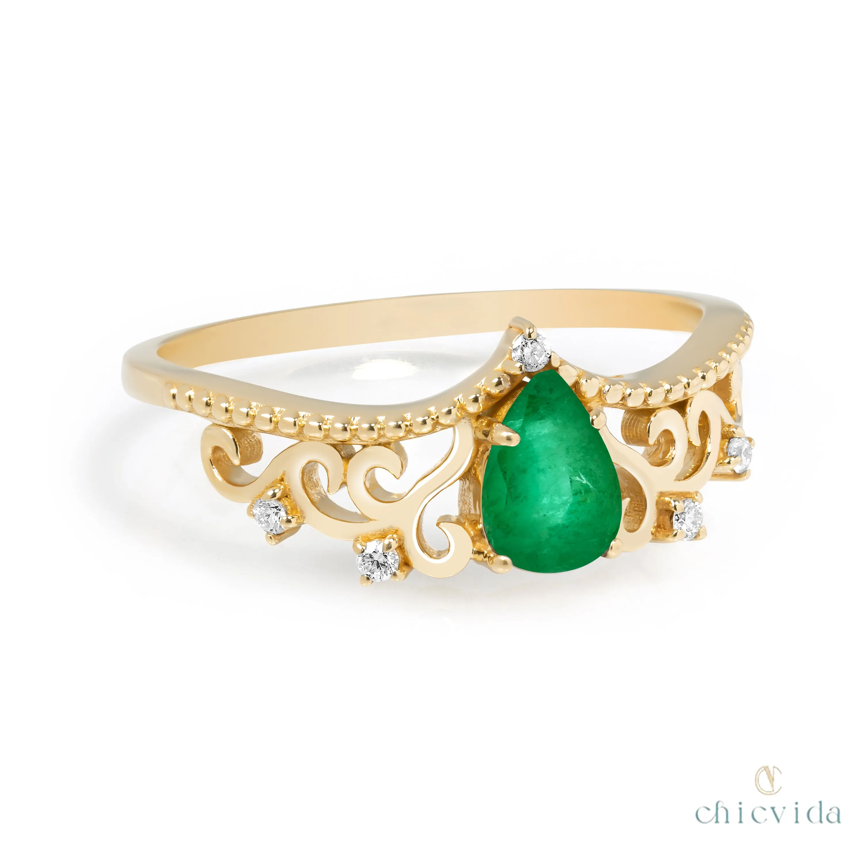 Diadem Pear Ring