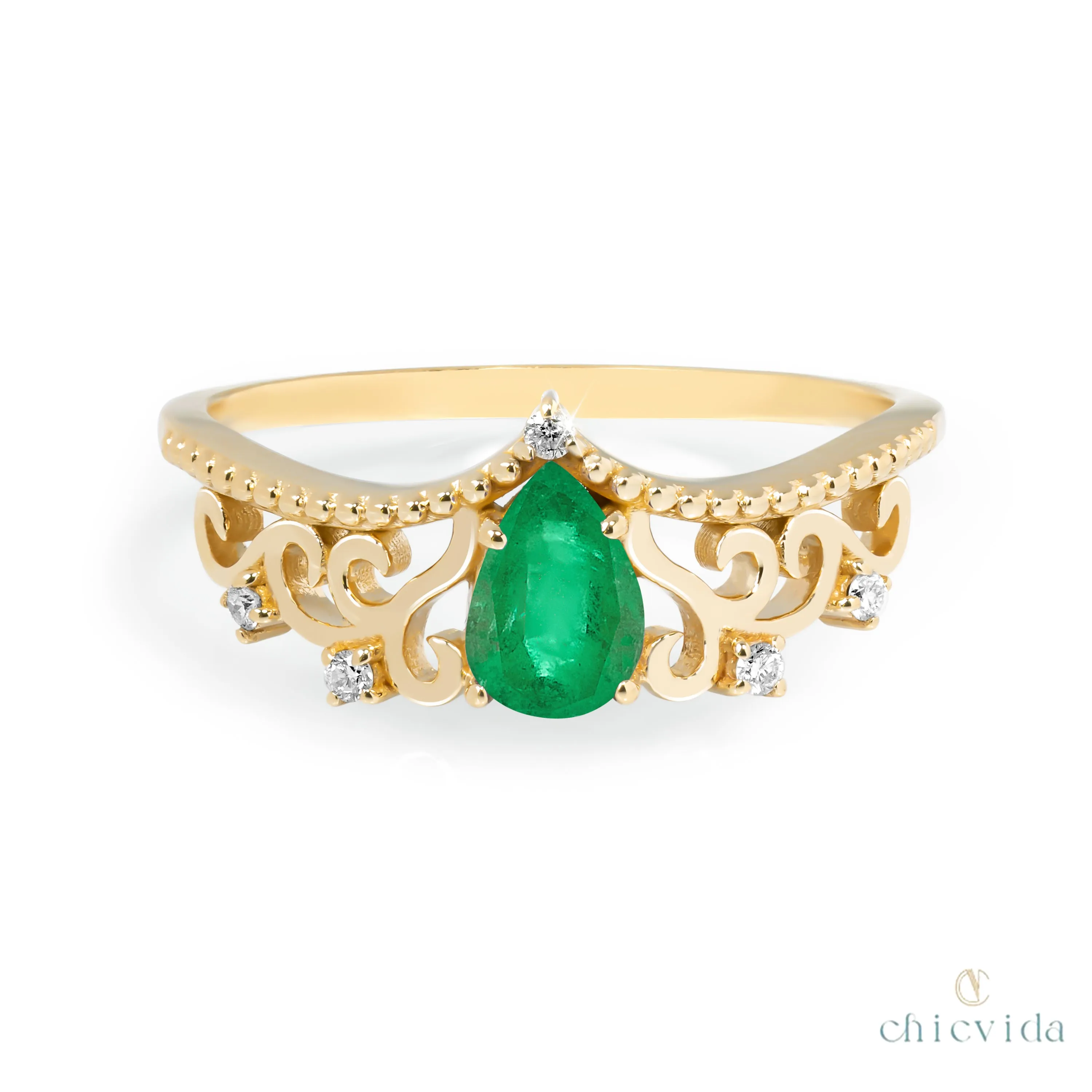 Diadem Pear Ring