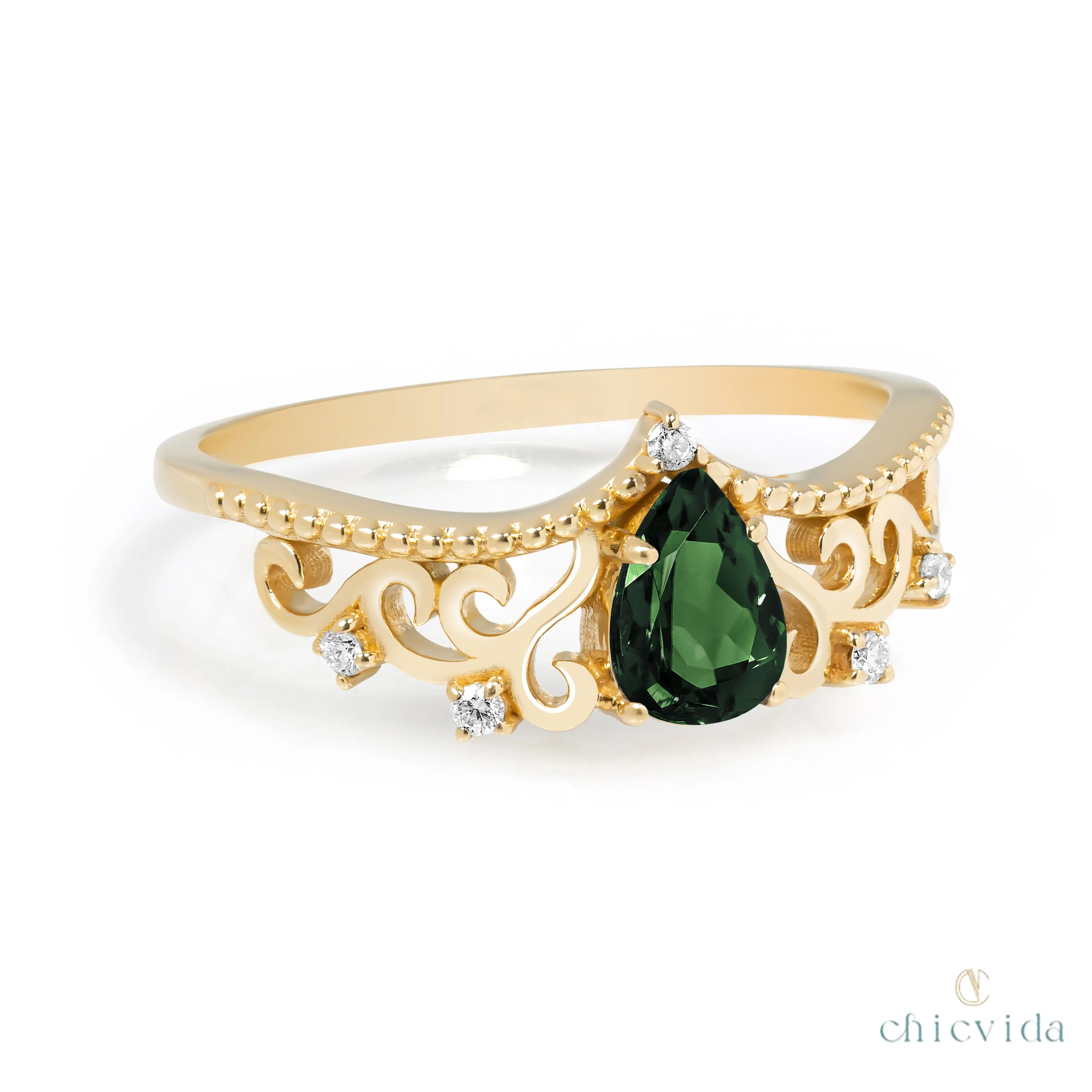 Diadem Pear Ring