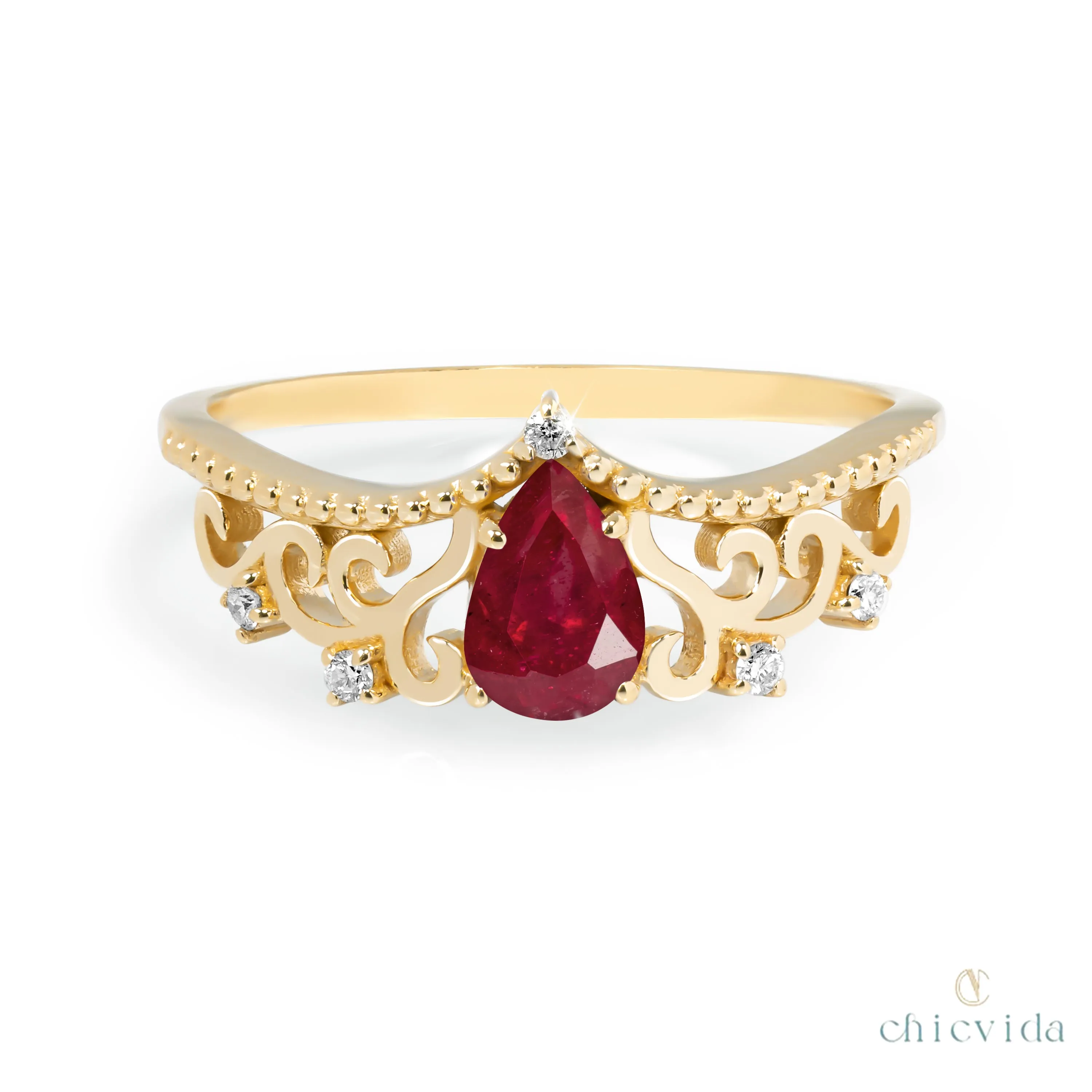 Diadem Pear Ring