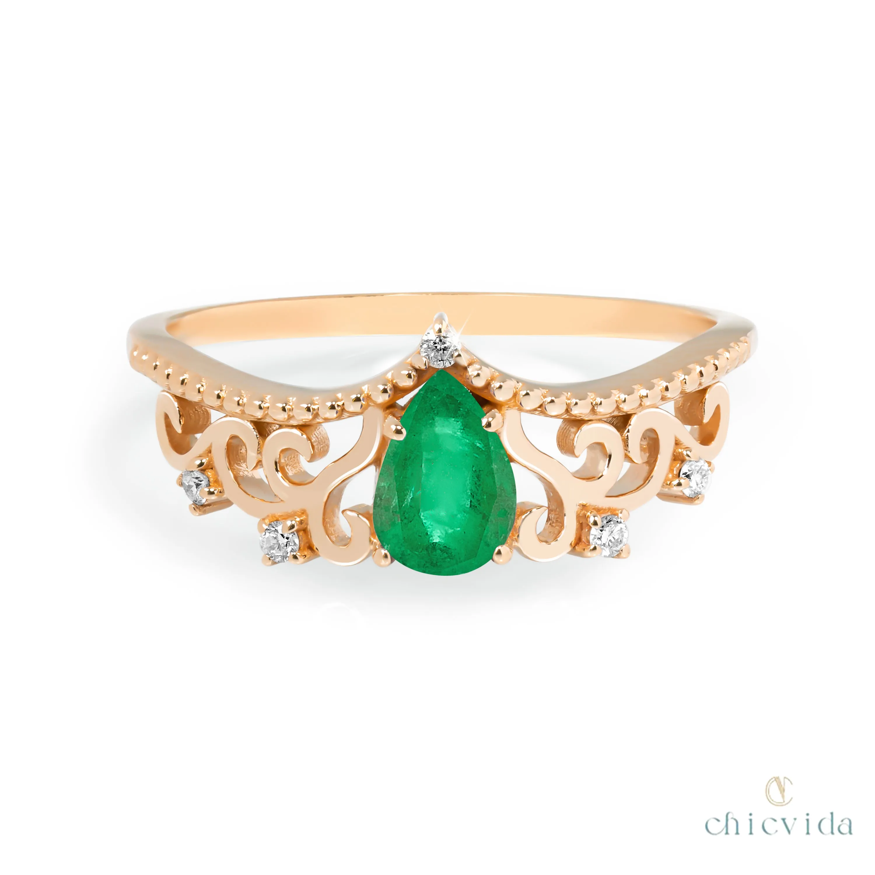 Diadem Pear Ring