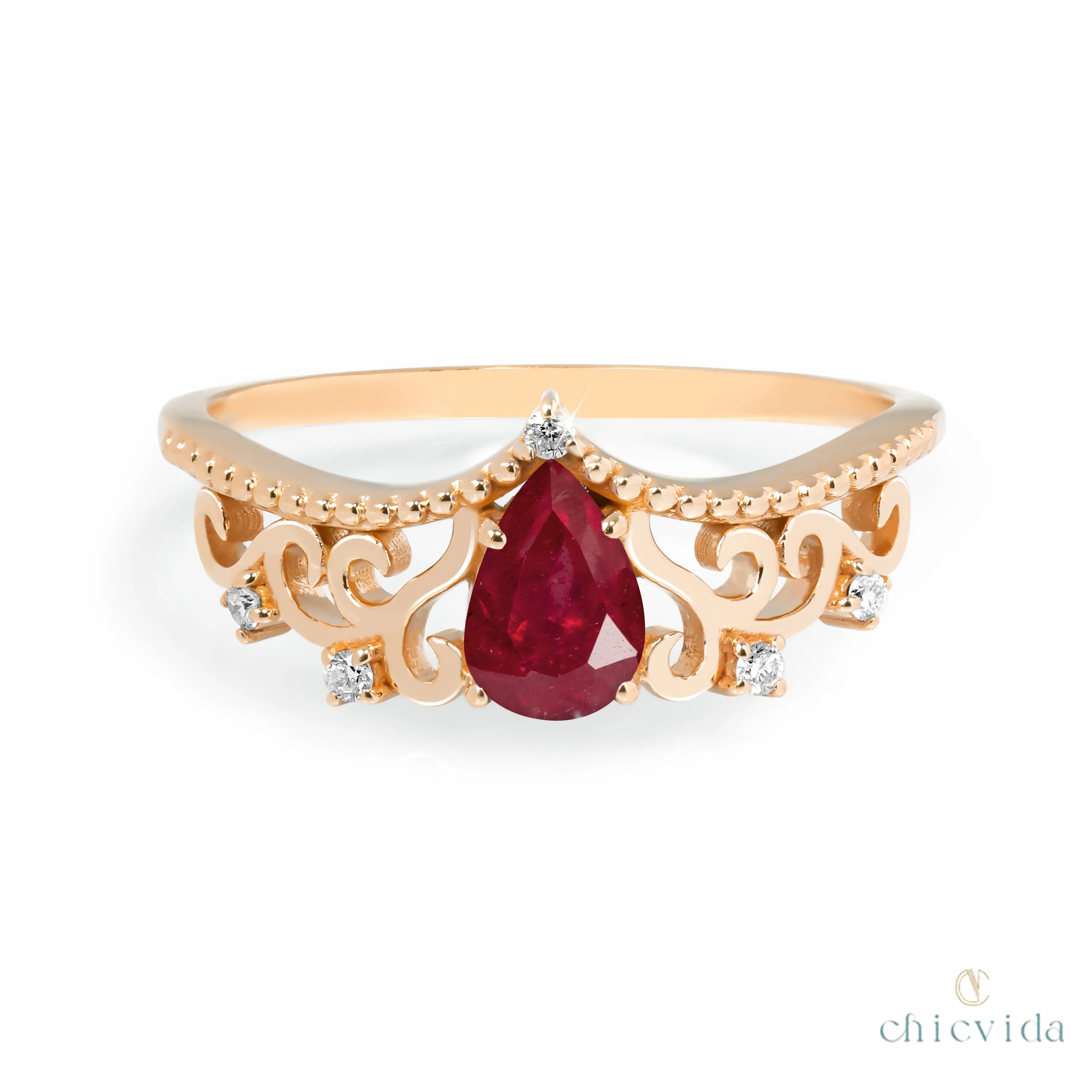 Diadem Pear Ring