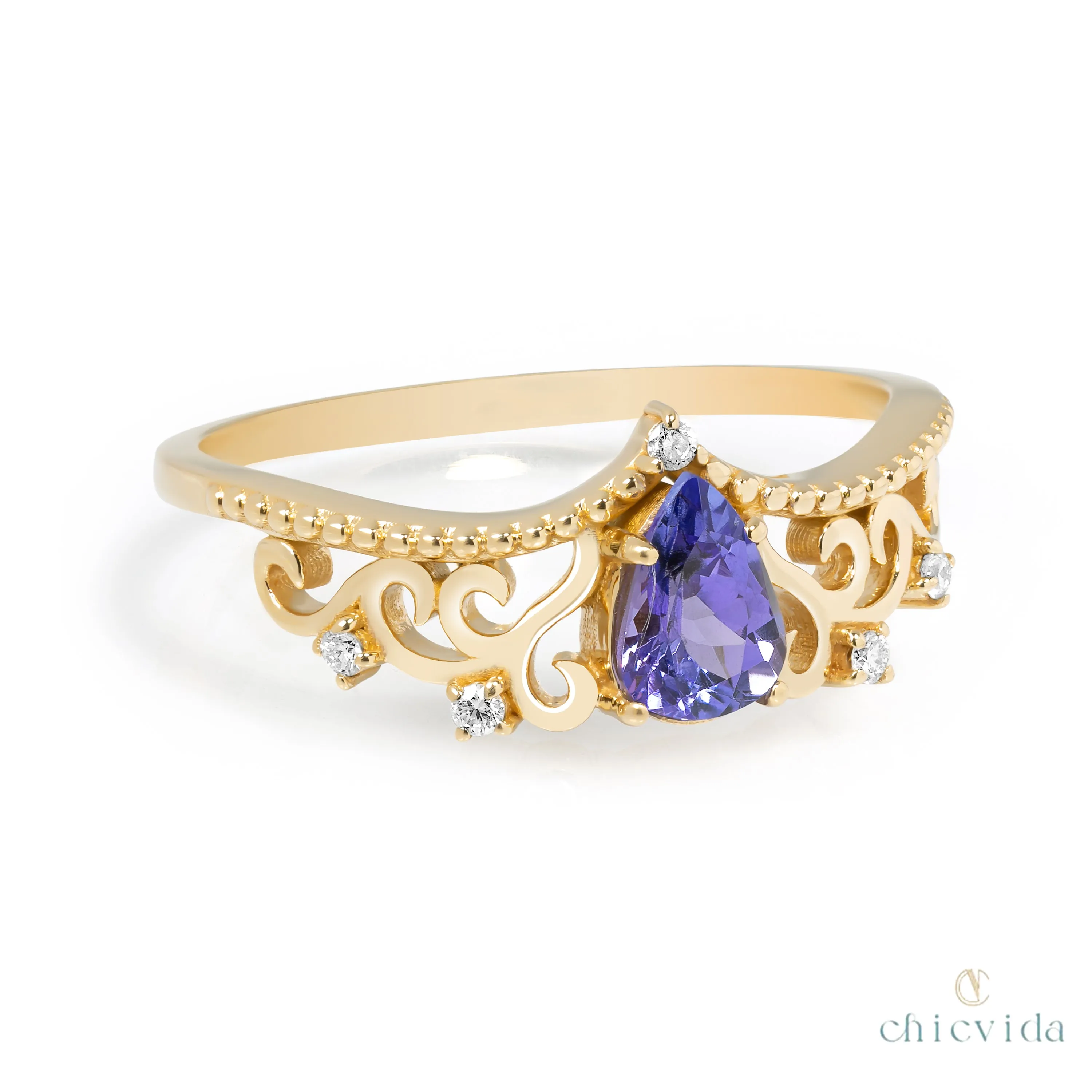 Diadem Pear Ring