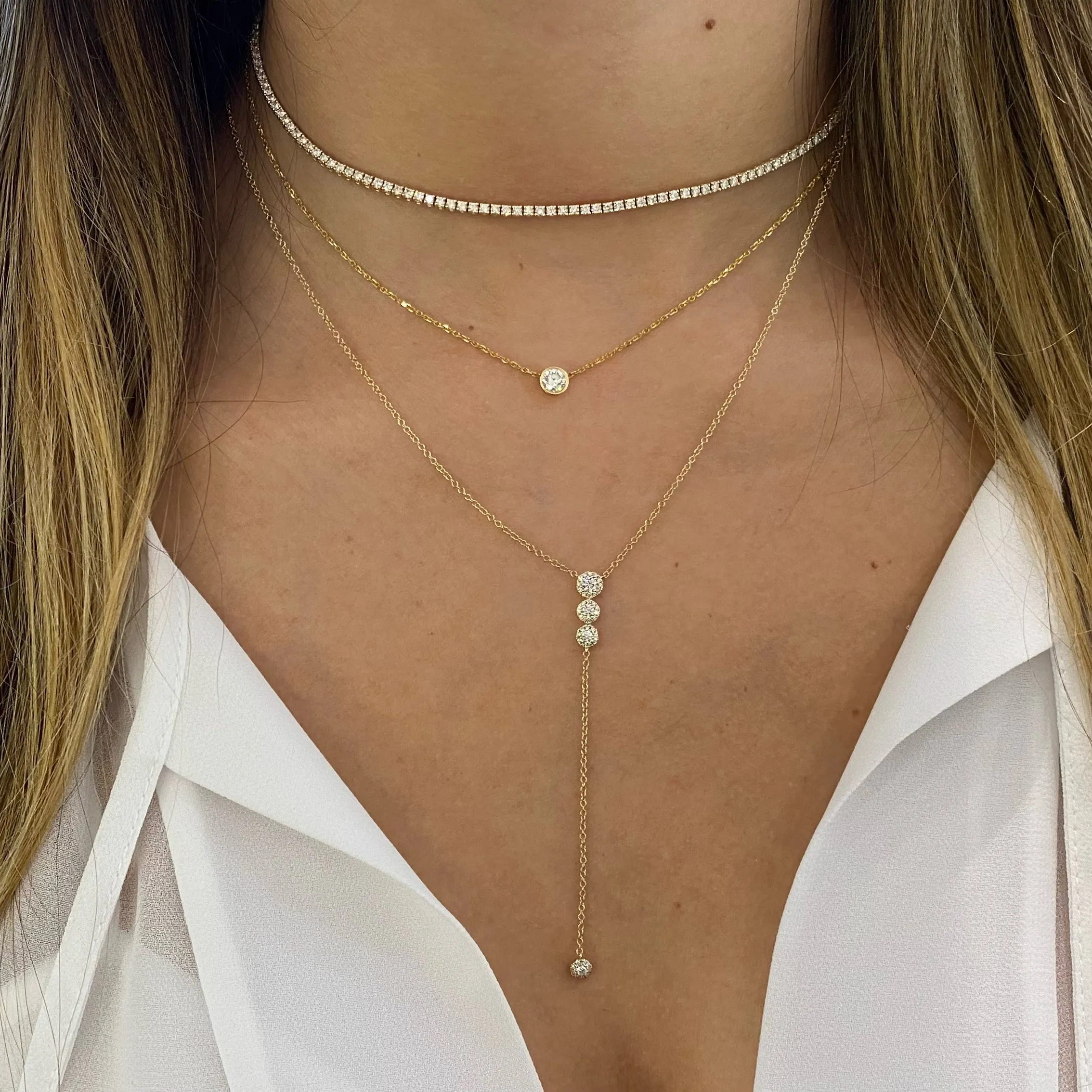 Diamond Halos Lariat Necklace
