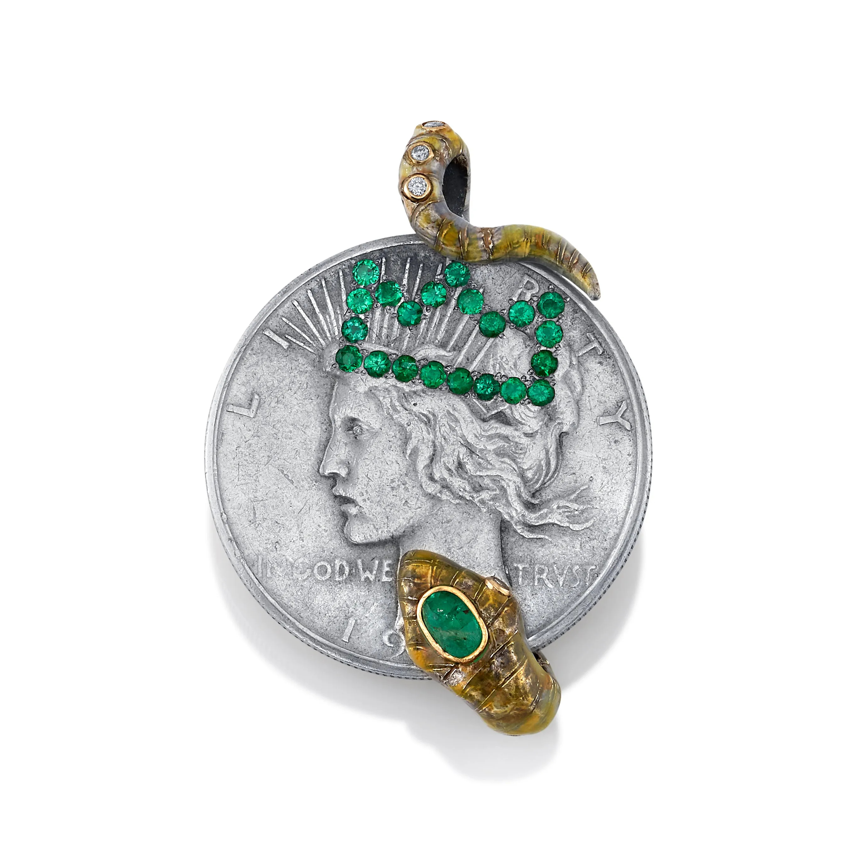 Emerald Crown and Snake Coin Pendant