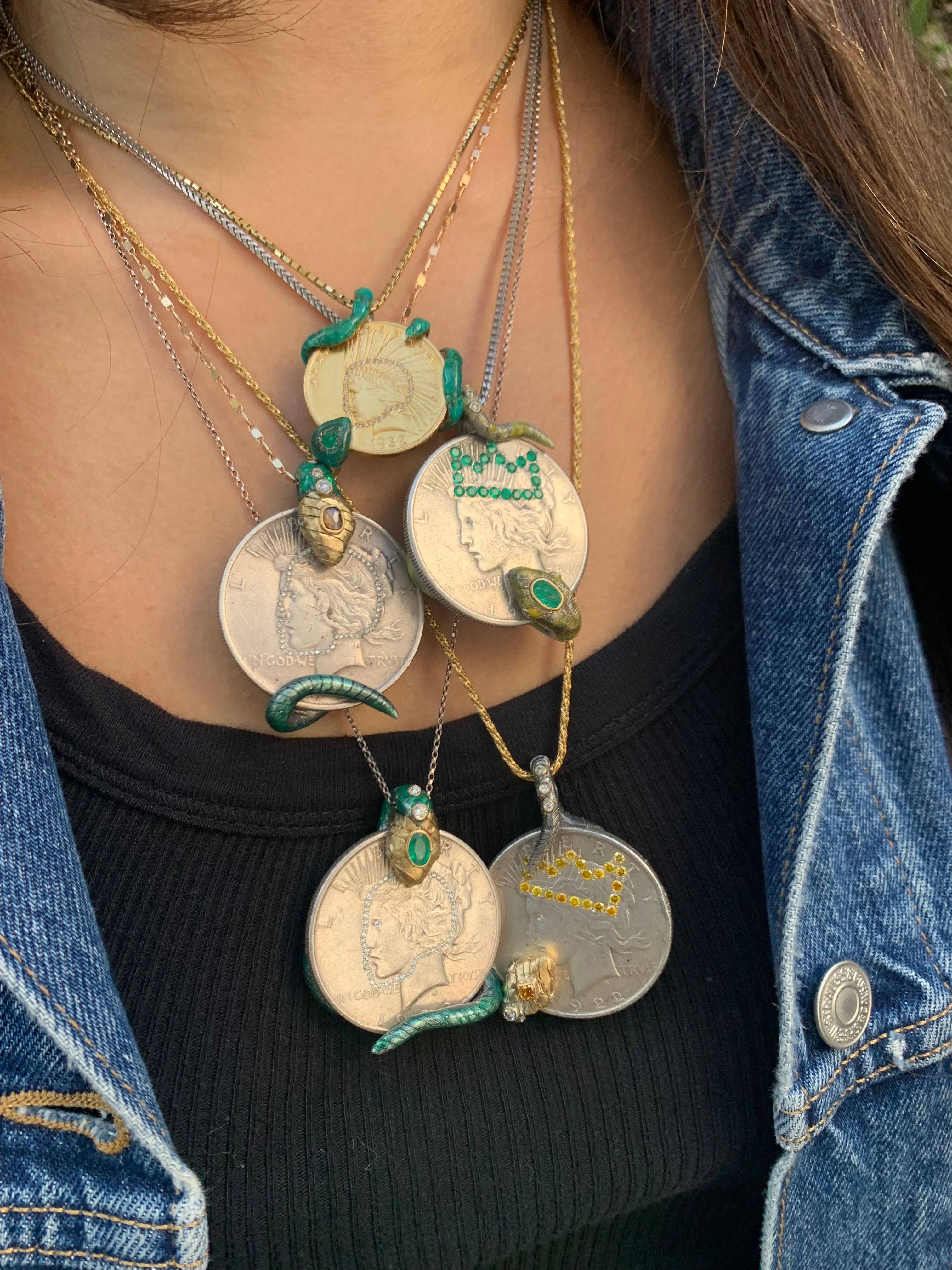 Emerald Crown and Snake Coin Pendant