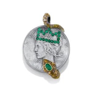 Emerald Crown and Snake Coin Pendant