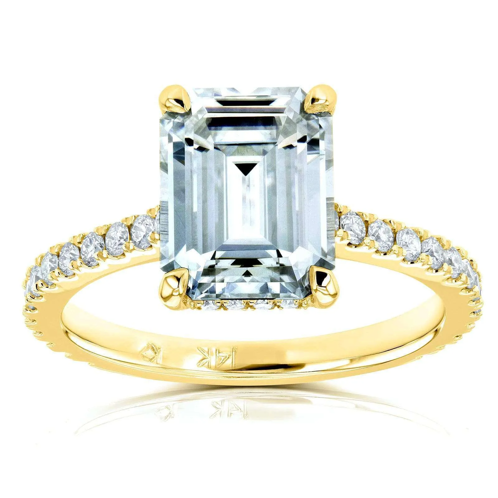 Emerald-cut Moissanite and Diamond Engagement Ring 2 7/8 CTW 14k Yellow Gold