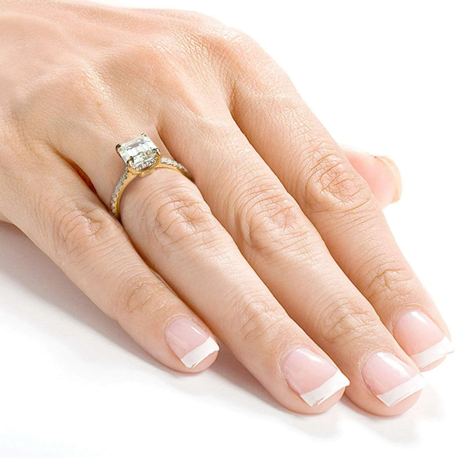 Emerald-cut Moissanite and Diamond Engagement Ring 2 7/8 CTW 14k Yellow Gold
