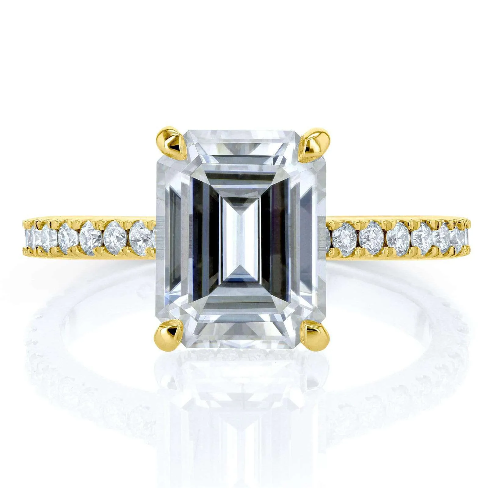 Emerald-cut Moissanite and Diamond Engagement Ring 2 7/8 CTW 14k Yellow Gold