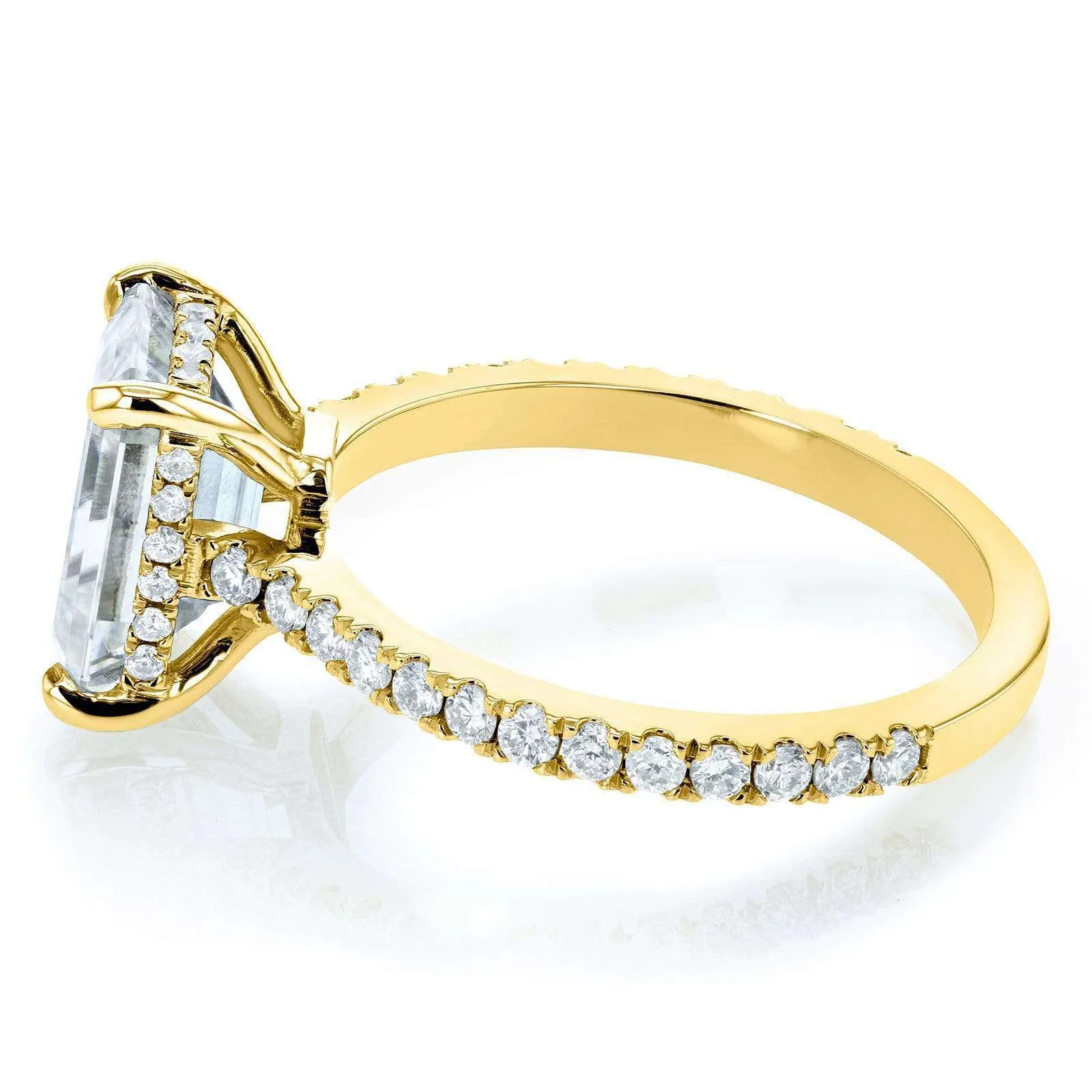 Emerald-cut Moissanite and Diamond Engagement Ring 2 7/8 CTW 14k Yellow Gold