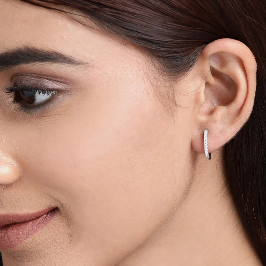 Eternal Hoop One Line CZ Radiance Rhodium-Plated Earrings