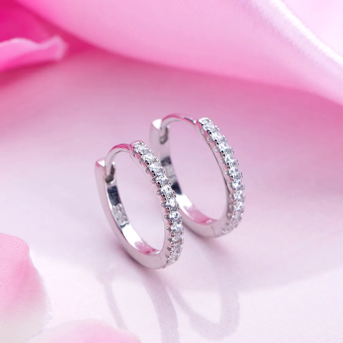 Eternal Hoop One Line CZ Radiance Rhodium-Plated Earrings