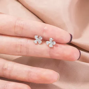 European and American cross-border hot selling earrings female trendy brand 4-petal flower zircon small earrings, small fresh sense of daily simple earrings