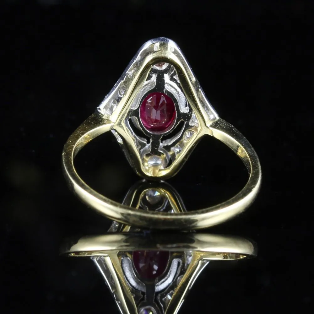 Fabulous 0.75Ct Ruby Old Cut Diamond Oval Cluster 18Ct Ring