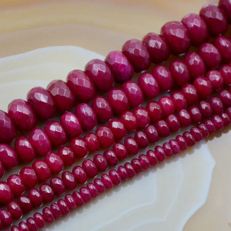 Faceted Natural Ruby Jade Rondelle Gemstone Round Loose Beads on a 15.5" Strand