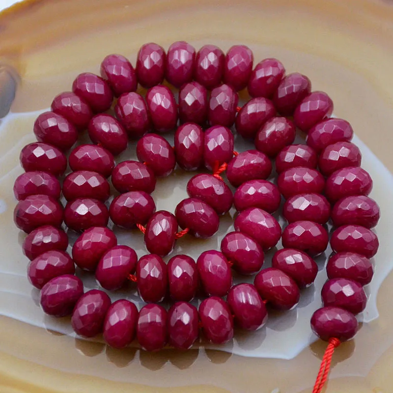 Faceted Natural Ruby Jade Rondelle Gemstone Round Loose Beads on a 15.5" Strand