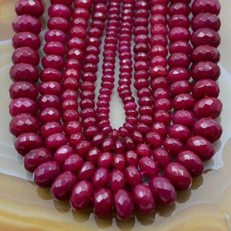 Faceted Natural Ruby Jade Rondelle Gemstone Round Loose Beads on a 15.5" Strand
