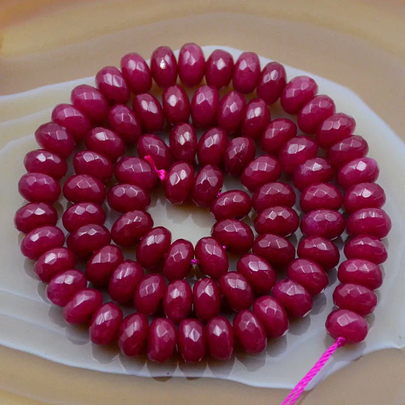 Faceted Natural Ruby Jade Rondelle Gemstone Round Loose Beads on a 15.5" Strand