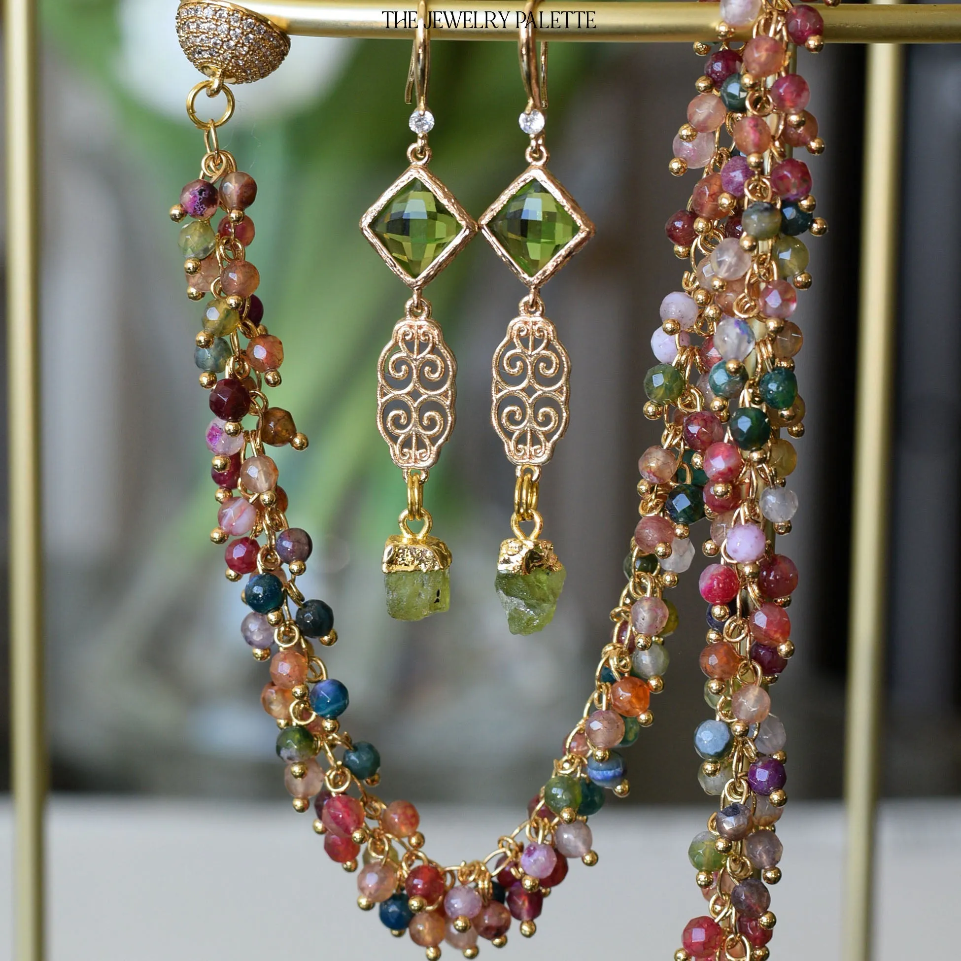 Farah ruby, filigree and purple crystal earrings